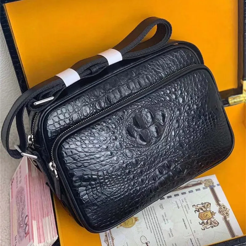 

Authentic Crocodile Leather Zipper Closure Men's Messenger Bag Small Flap Purse Genuine Alligator Skin Male Cross Shoulder Bag