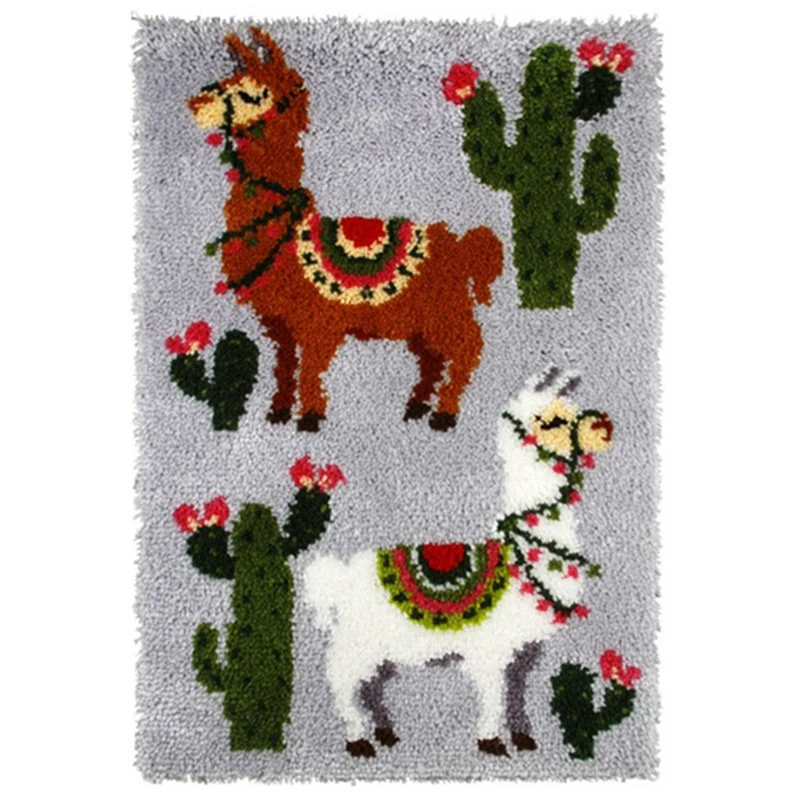 Latch Hook Kit DIY Crochet Yarn Kits 20.4 X 14.9 Inch Two Alpacas Rug Making Crafts For Kids Adults And Beginners | Дом и сад