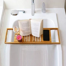 

Extendable Bamboo Bathtub Tray Spa Bathtub Caddy Organizer Rack Nonslip Book Wine Tablet Holder Bottom Bath Tub Tray Shelf