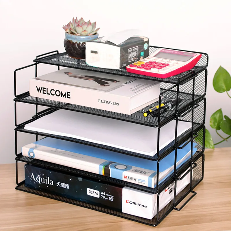 Office Desktop A4 Multi-Layer Metal File Rack Can Be Superimposed Storage Box Folder File Rack Iron 