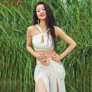 

Women's Belly Dance Dance Suit Practice Clothes New Sexy Hollow Split Long Skirt+Top Bellydance Set Suit