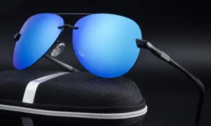 Blue Lens Поляризированне без оправы для вождения солнцезащитные очки Meatl Frame Blue Mirror UV400 Солнцезащитные очки для мужчин с коробкой - Цвет линз: Blue Lens