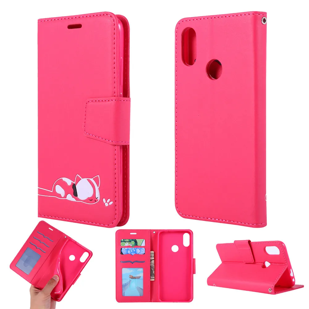 Роскошная Кожаная Обложка для книги чехол для Xiaomi mi A2 Lite Red mi Note 7 6 Pro Sleepy Cat флип-чехол с слотами для карт Landyard