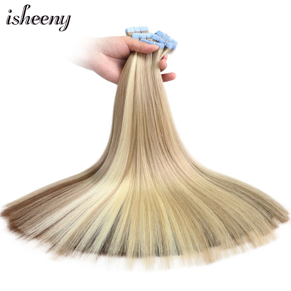 

Isheeny Blonde Tape In Human Hair Extensions 14" 18" 22" Premium Remy European Hair On Tape 20pcs 40pcs Natural Color