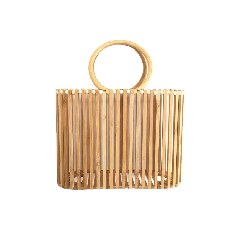 

1 PC Fashion Bamboo Bag Summer Beach Round Handle Hollow Handbag Tote for Women Girls
