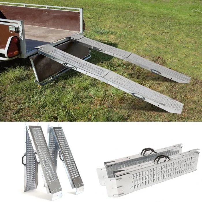 

Folding Steel Loading Ramp Perforated Skid Loading And Unloading Ramp 400kg Car Short Bed Motorcycle Ramps Car Accessories HWC