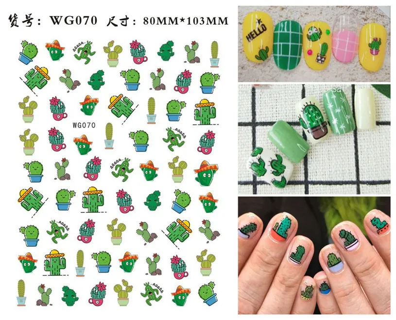 Newest Cute Cactus Avocado Design 3D Self Adhesive Decal Slider DIY Decoration Tool Nail Sticker  WG071 070 2