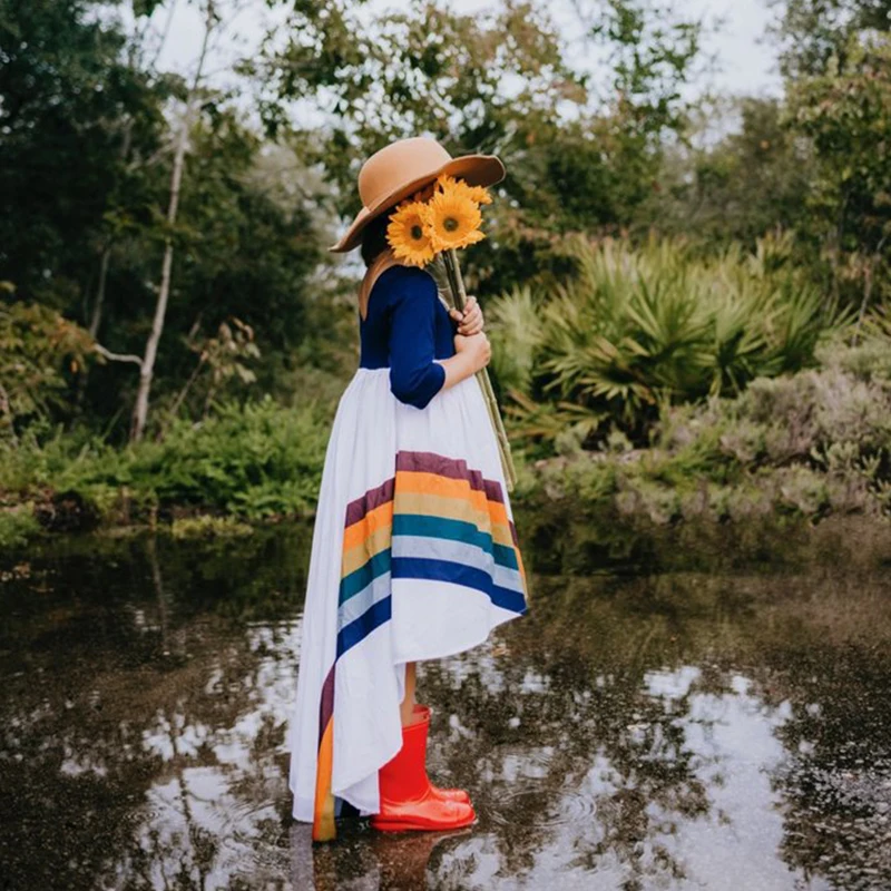 

chifuna New Rainbow Irregular Long Dress Kids Dresses For Girls Little Girl Dresses Girls Fall DressToddler Girl Dresses Costume