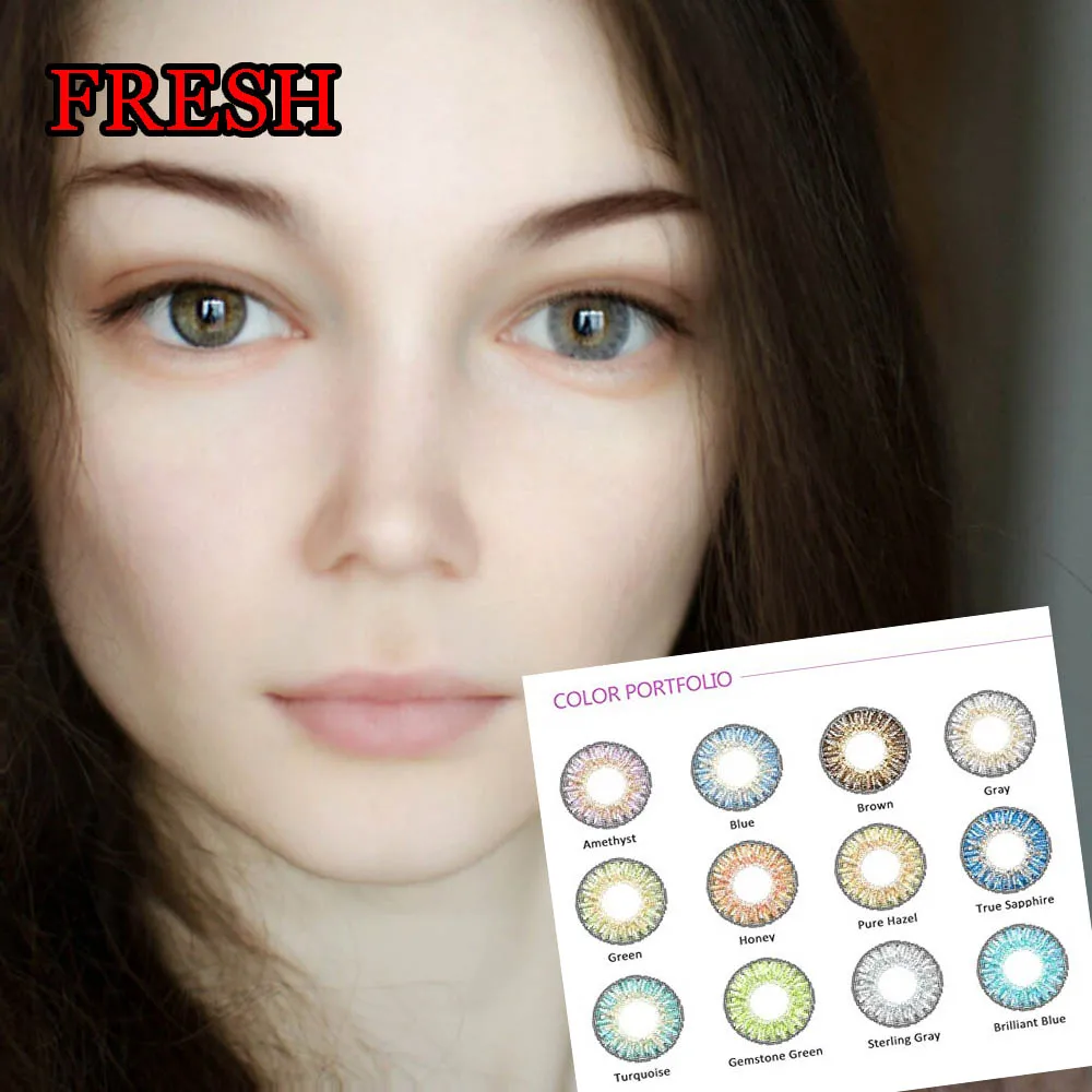 

HOTSALE 12months Color Contact Lenses for Women eyes Colored Lenses Color Contacts for Eyewear 3tone Fresh 12colors Plano