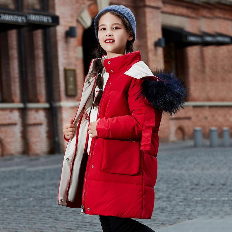Children's down jacket girls long section hooded coat new Korean version of the thickening girl winter coat kids outerwear