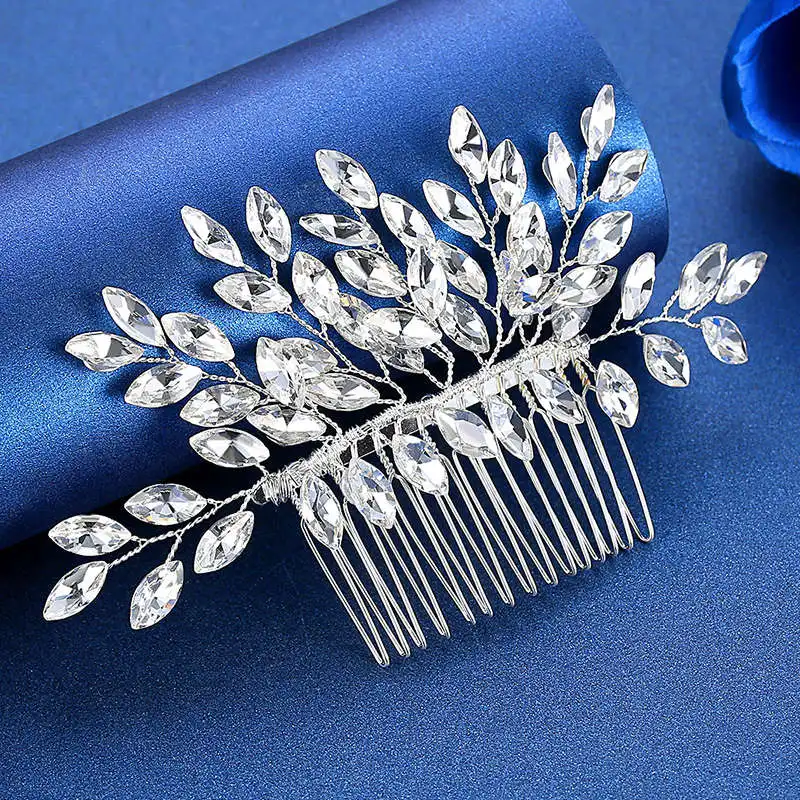 Minlover серебряный цвет женские украшения для волос ручной работы со стразами свадебные гребни декоративный цветок Свадебные аксессуары для волос FS326 - Окраска металла: FS324