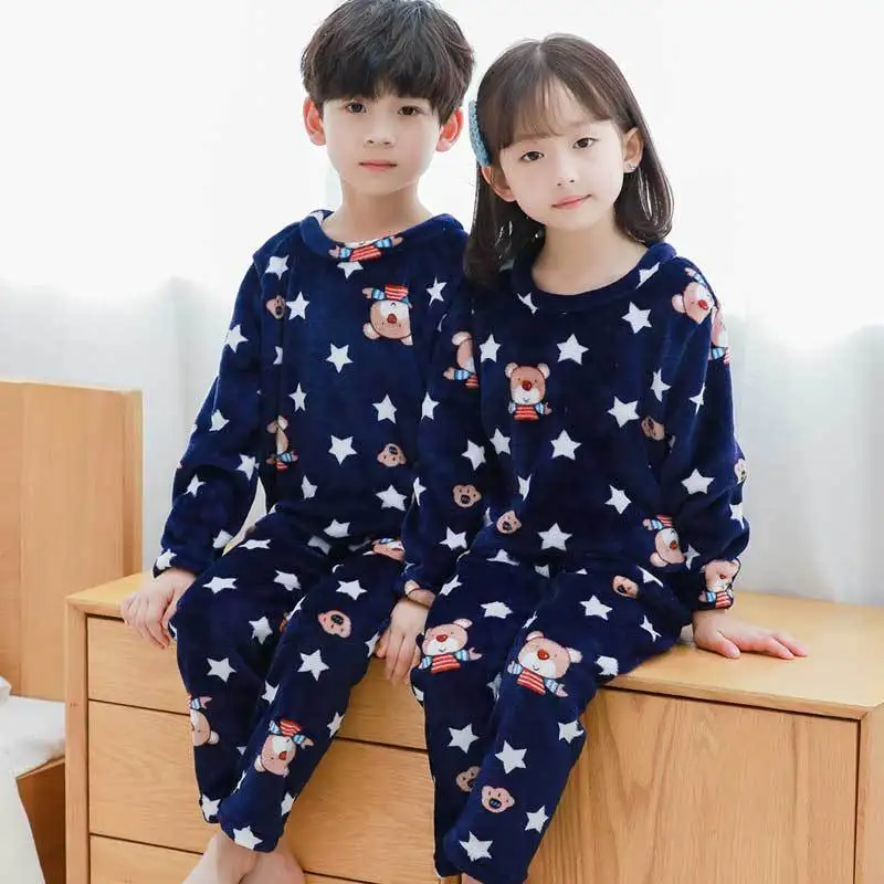 Детские зимние пижамные комплекты теплая детская одежда для сна с героями мультфильмов одежда для сна для маленьких мальчиков и девочек Детские пижамные комплекты для девочек от 3 до 12 лет