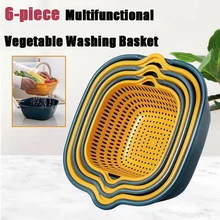 6-Piece Kitchen Multifunctional Drain Basket For Cleaning,Draining and Storing Fruits and Vegetables Easy to Place Safe Material