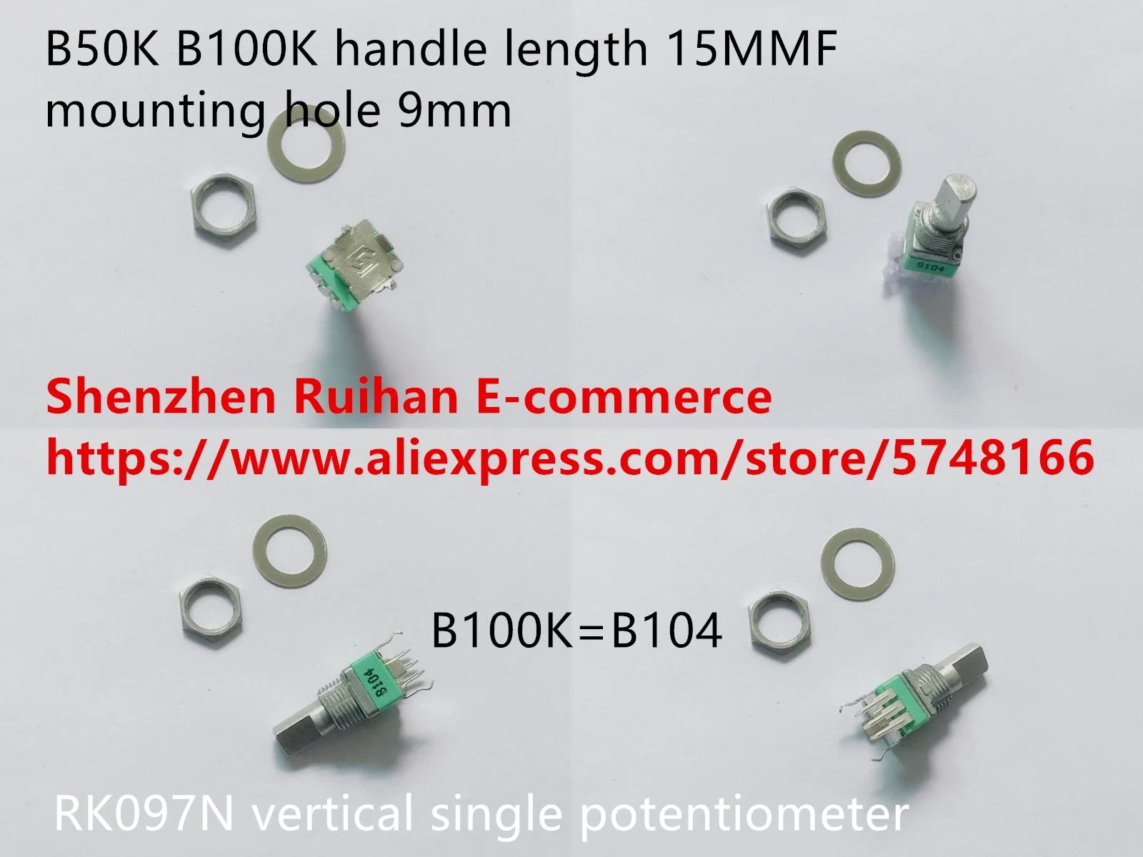 Оригинальный новый 100% RK097N вертикальный одинарный потенциометр B50K B100K длина ручки