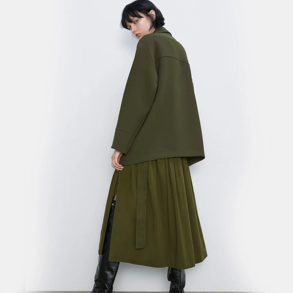 Ladyfirsy Green ZA осенние толстовки новые осенние пуловеры с отложным воротником женские вечерние уличные стильные толстовки с капюшоном