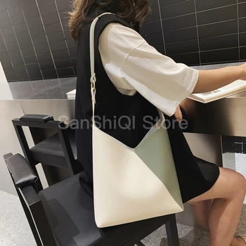 

Splicing Contrast Pu Leather Bucket For Women 2020 Summer Crossbody Bags Lady Shoulder Messenger Bag Female Travel Handbags