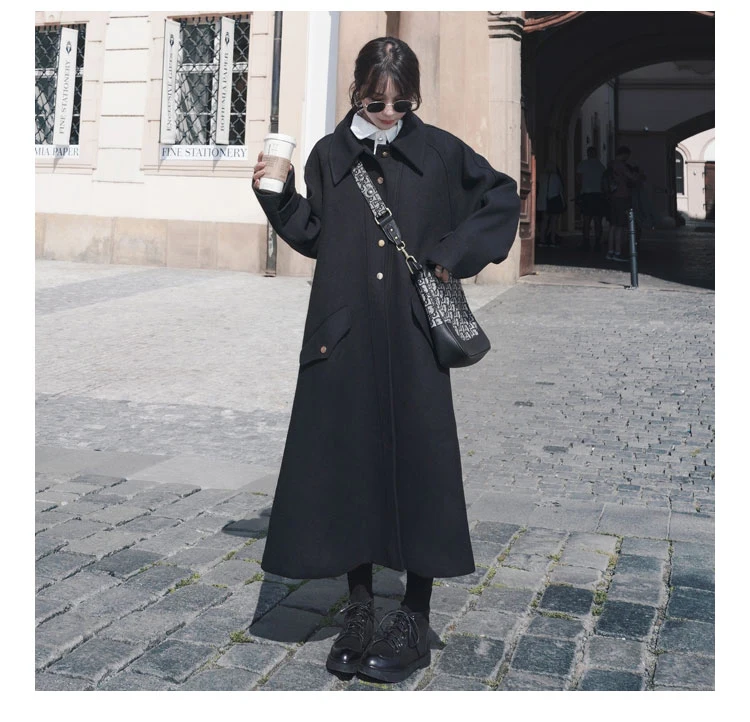 Winter Women Overcoat Long Single Breasted Thick Warm Lady Clothes Female Outerwear Black Casual Coat