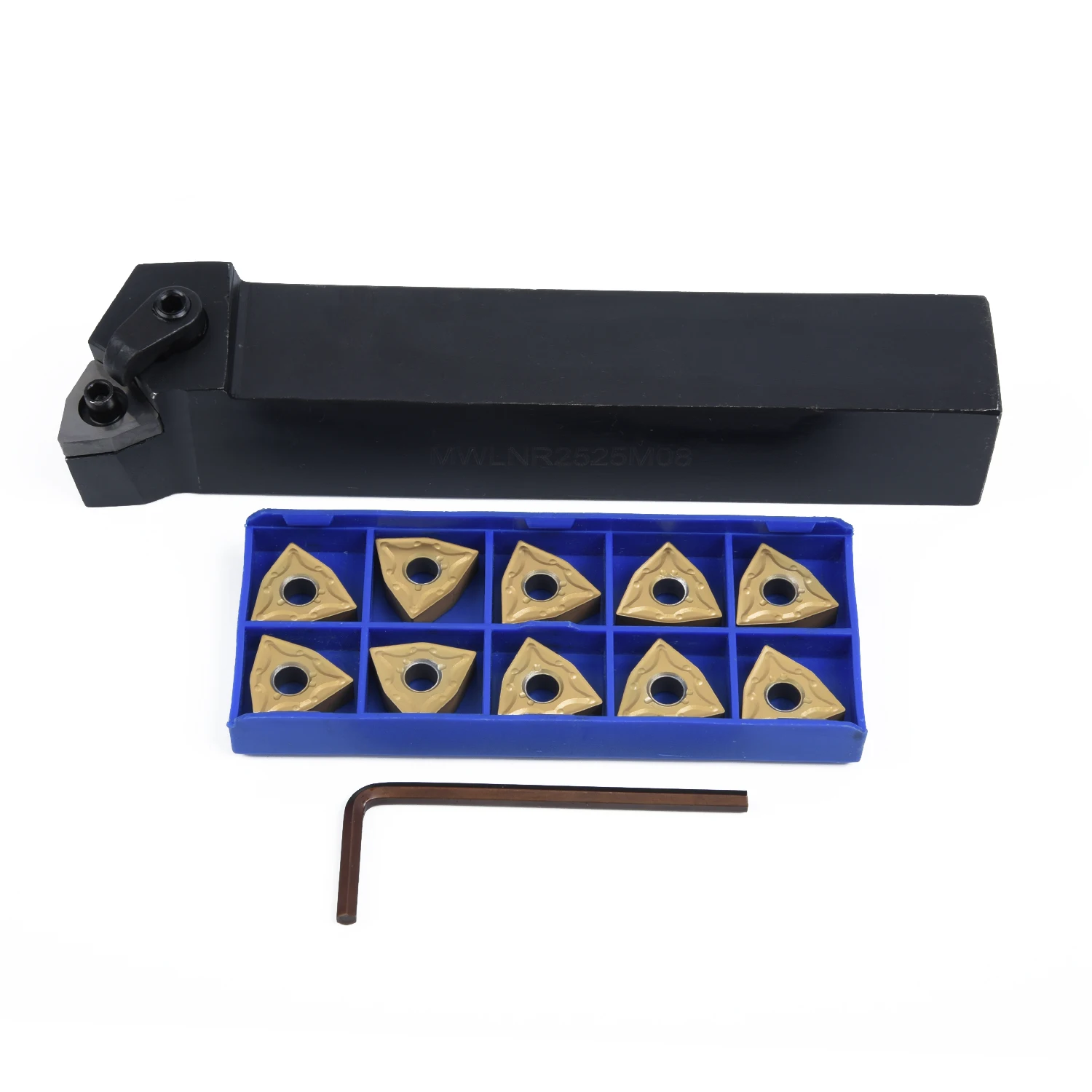 

Blade Lathe Tool Turning Holder +10pcs WNMG080404 Carbide Inserts Wrench 25mm Stainless Steel