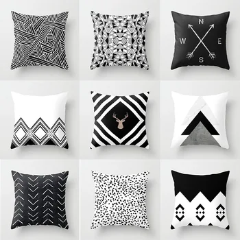 

Nordic Simplicity Black White Geometry Throw Cushion Pillows Covers Decorative Fashion Buffalo Plaid Elk Home Living Room Decor