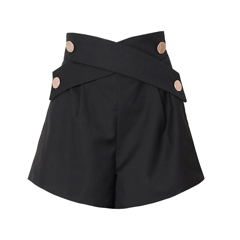 ECRURANI Black Casual Patchwork Shorts For Women High Waist Asymmetrical Loose Short Pants Female Summer Clothing 2021 New Style