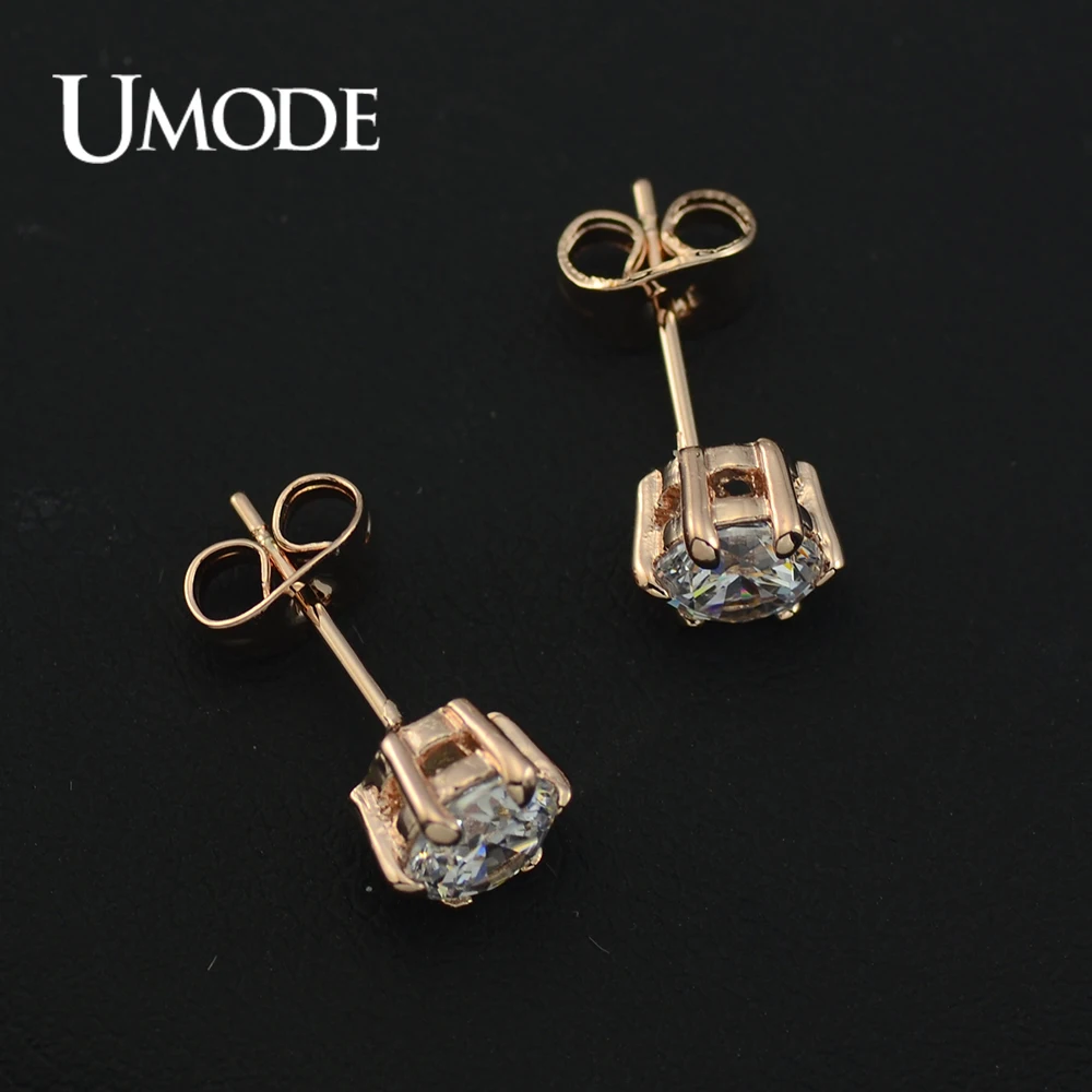 UMODE Серьги гвоздики с покрытием из розового золота и 6 сияющими фианитами 0 5к
