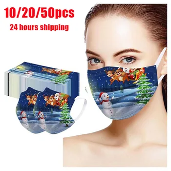 

20/50pcs Christmas Disposable Masks 3 Layer Filter Face Cover Anti Dust Mouth Mask Halloween Breathable Adult Mascarillas