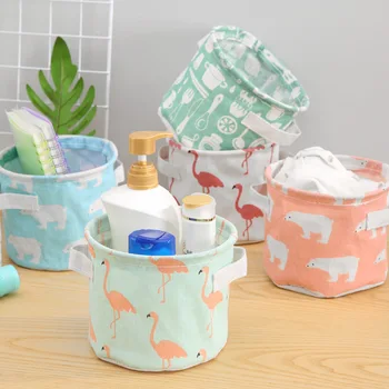 

Cotton and Linen Storage Basket Waterproof Jewelry Box Folding Round Storage Bucket Debris Organizer for Underwear Small Things
