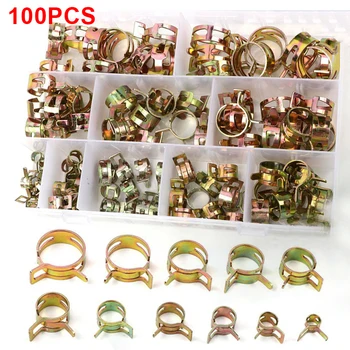 

100pcs/set Steel Fuel Hose Clamps Petrol Clamps Set 6mm~22mm Spring Hose Clamps Clip Clamps Fasteners Assortment Kit