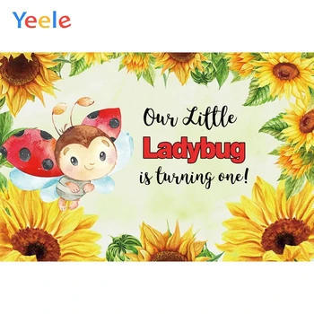 

Sunflower Ladybug Flower Newborn Baby Shower 1st Birthday Party Custom Backdrop Vinyl Photography Background For Photo Studio