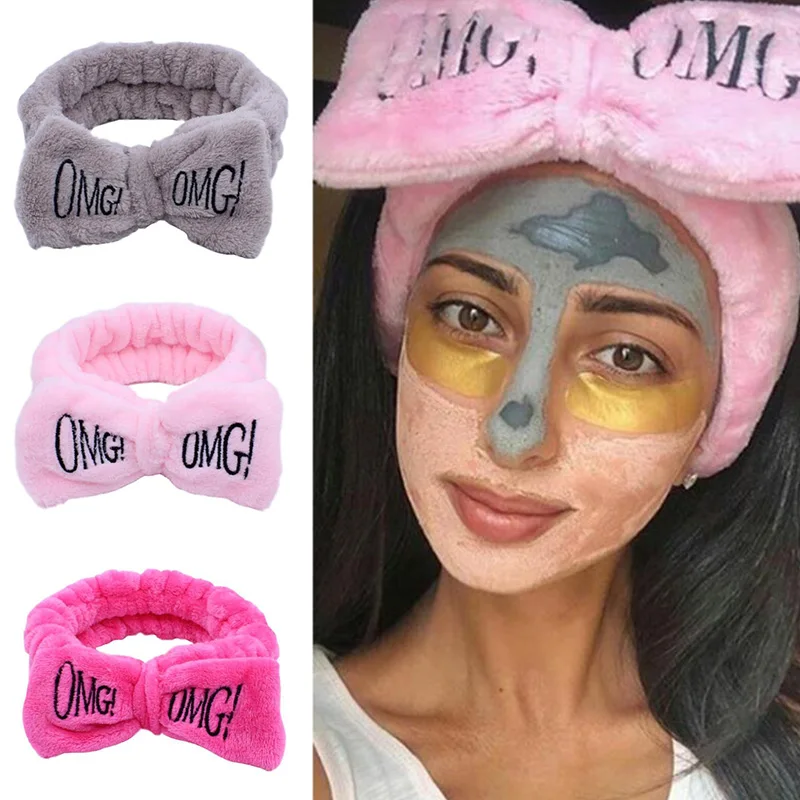 

2019 new omg coral letter fleece wash face bow hairbands fashion pearl hair clip for women headwear turban hair accessories