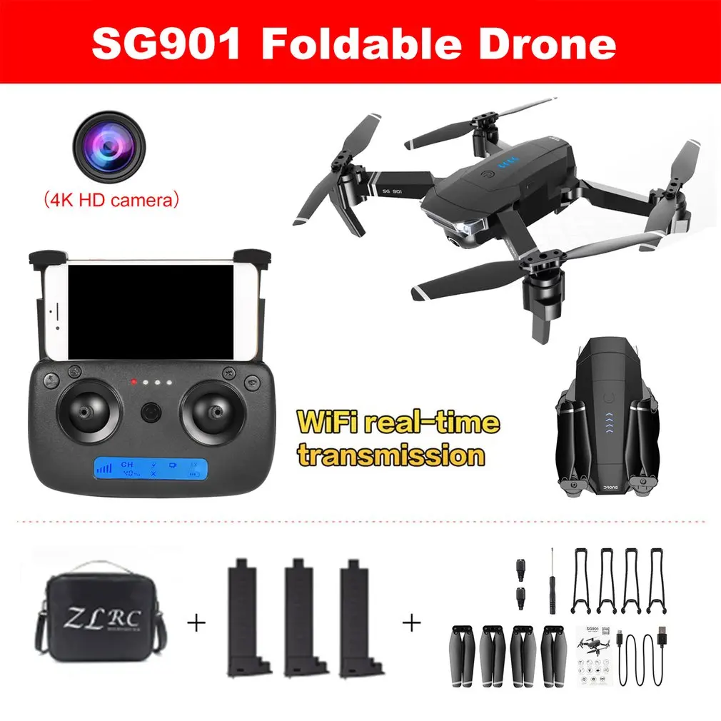 

2019 New SG901 Camera Drone 4K HD Dual Camera Drones Follow Me Quadcopter FPV Profissional Professional Long Battery Life