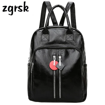 

Women Backpack For Teenage Korean Style Student Pu Leather Solid Zipper Retro School Backpacks For Teenagers Mochila Bookbag