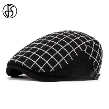 

FS Vintage Black Beret Men Hats Classic Plaid Flat Caps Women Autumn Winter Knitted Berets Female Casquette Plate