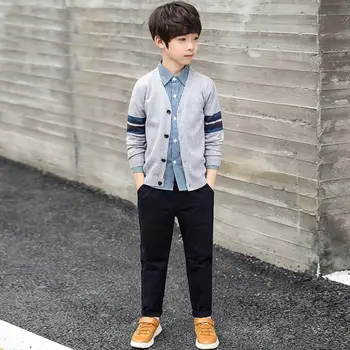 

2019 Spring Autumn New Children Casual Clothes Kids Boys Cardigan + T-shirt + Pants 3pcs Sets Teenage Sweater Outfit Suit F133