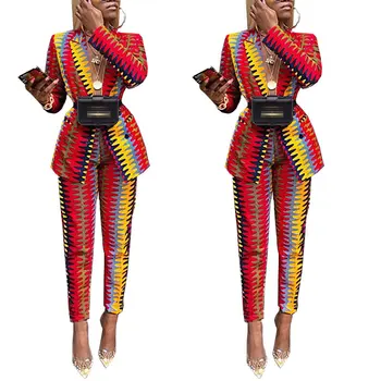 

Spring Autumn Women Tracksuits Long Sleeve Blazer and Straight Pants Suits OL Women Striped Print Casual Fashion Two Piece Set