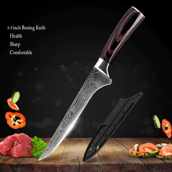 

5.5 inch Curved Boning Knife Kitchen Stainless Steel Knife Bone Salmon Sushi Petty Raw Fish Filleting Knife Cover Sheath Case