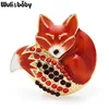 Wuli&baby Sleeping Fox Brooches 6 Colors Enamel Body Full Rhinestone Sparklin Tail Fox Pins Cute Animal Badge New Year Gift 2022 ► Photo 1/6
