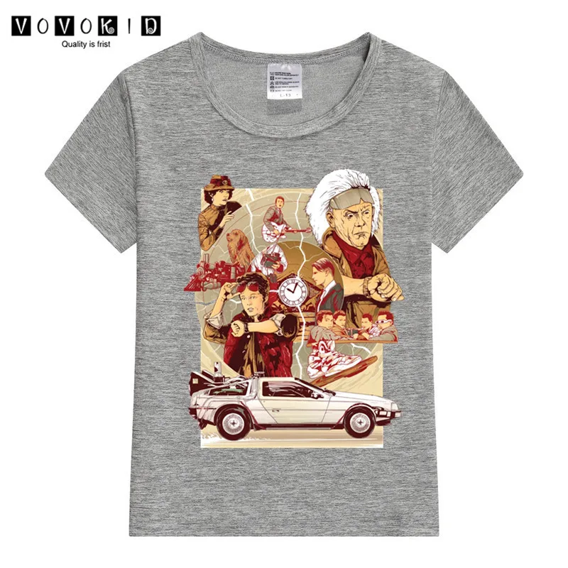 Забавная футболка с рисунками из мультфильмов для маленьких девочек и мальчиков с принтом «Back To The Future DMC» Детская летняя футболка, рубашка на День Благодарения - Цвет: T127D-grey