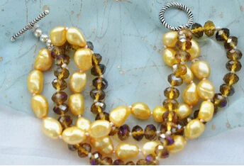 free shipping >>>>>626532 4row 8" yellow baroque pearl faceted crystal bead bracelet