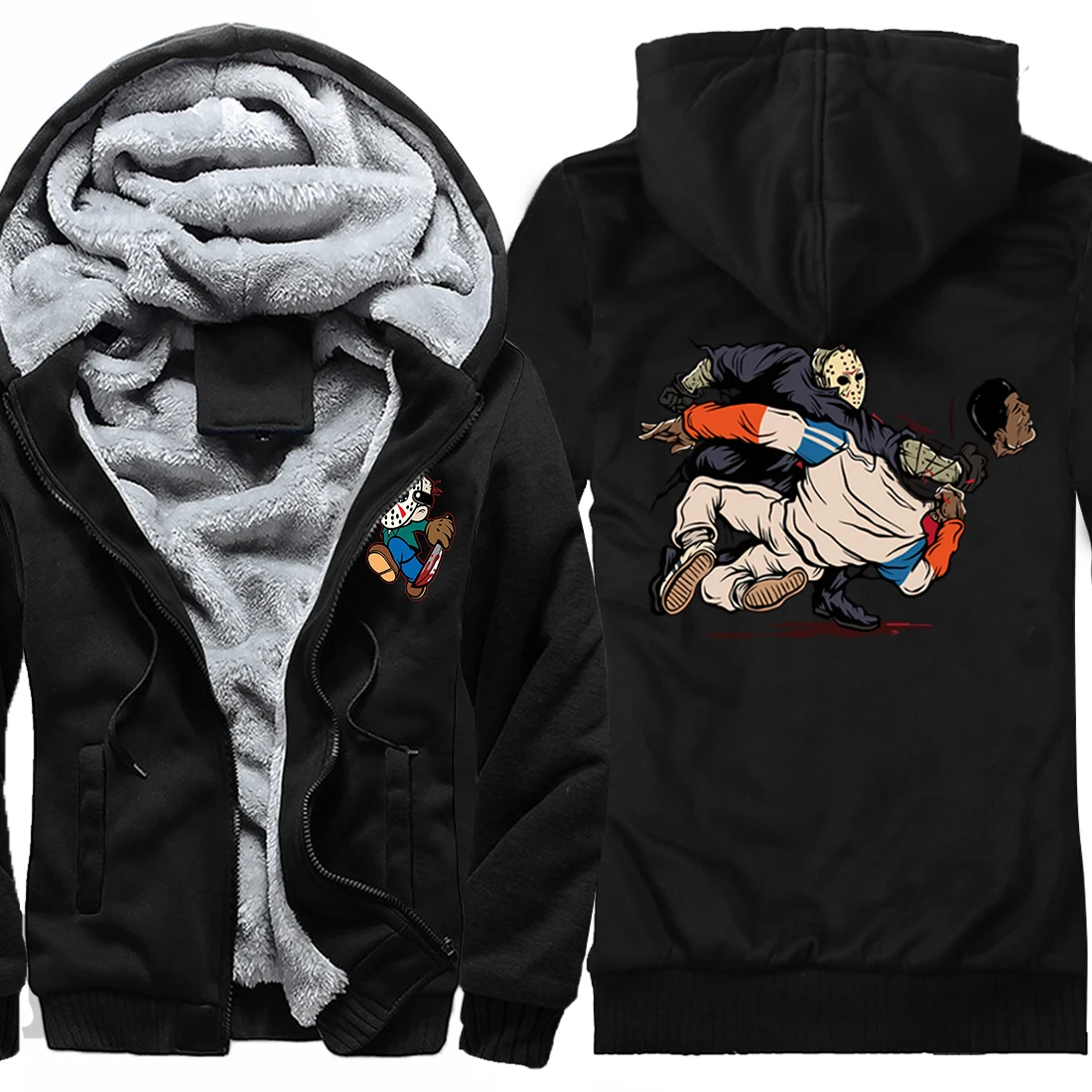 

Horror Movie Print Winter Jackets Male It is Friday The 13th Harajuku Hooded Zipper Coats Tracksuit Man Long Sleeve Thick Jacket