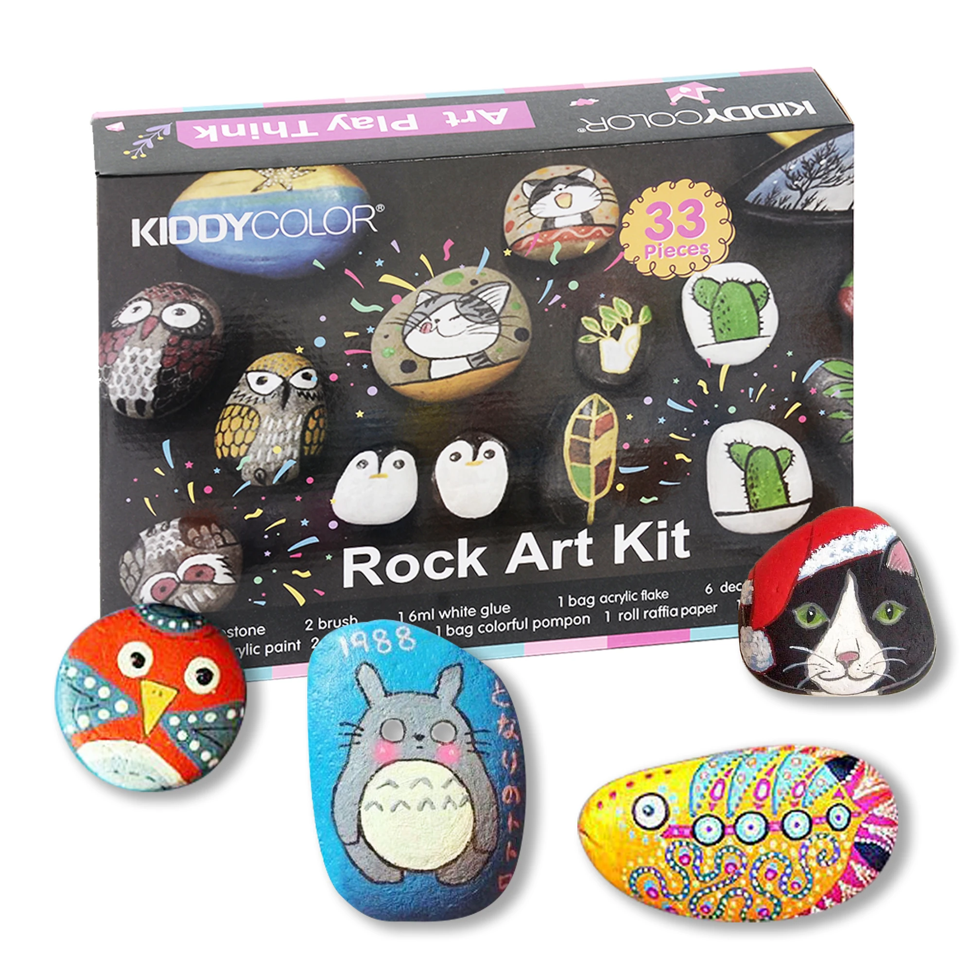 KIDDYCOLOR Rock Art Kit for Painting and Coloring DIY Set Creative Colorful Magic Stone Gift Supplies | Канцтовары для офиса и