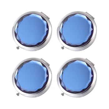 

4Pcs Round Double Sides Folding Make Up Compact Mirrors Creative Metal Crystal Makeup Mirro Portable Mirror(Sapphire)