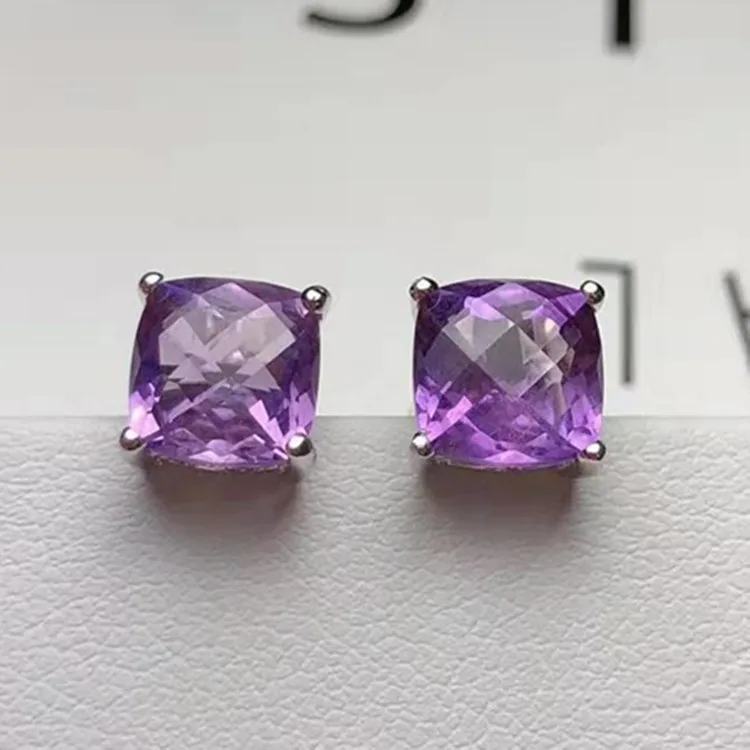 

Europe And America-Style Multicolored 925 Sterling Plated 18K Gold 7x7mm Natural Amethyst Ear Stud