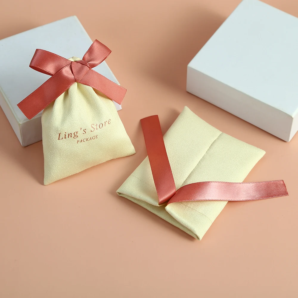 Flannel Jewelry Bags Personalized Logo Size Velvet Drawstring Packaging with Silk Earrings Soap Organizer Pouches Wedding Favor