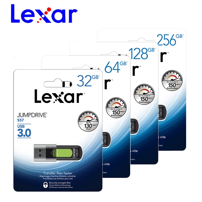 Флешка Lexar JumpDrive S57 мини накопитель на 32 ГБ 64 128 256 карта памяти для ПК/Mac|USB