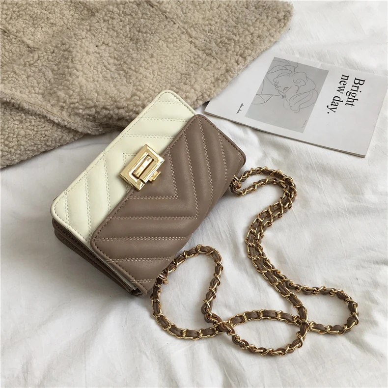 Burminsa Elegant Quilted Chain Crossbody Bags For Women Unique Design Lock High Quality Soft PU Female Shoulder Bags Autumn
