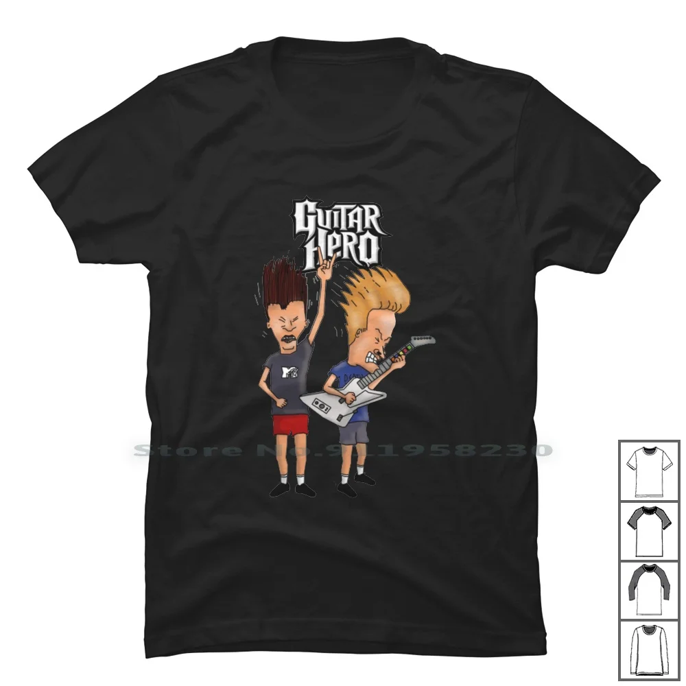 Beavis E Butthead Playing Guitar Hero T Shirt 100% Cotton Illustration Popolare Playing Guitar Trend Ying Thea Play Hero Head