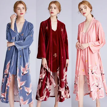 

Velvet Pajamas Ms. Autumn and Winter Crane diao qun Robe zhang kuan shi Pajamas