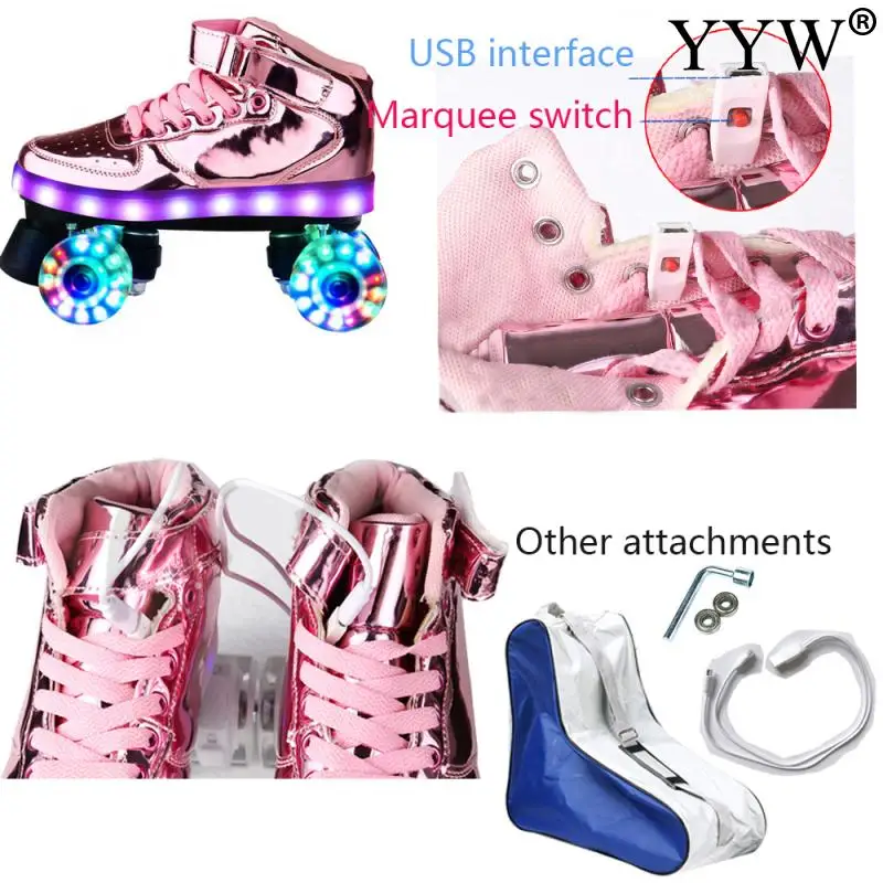 Роликовые коньки Хоккей двухрядный шкив обувь Для мужчин женщин Flash 4 колеса Pu