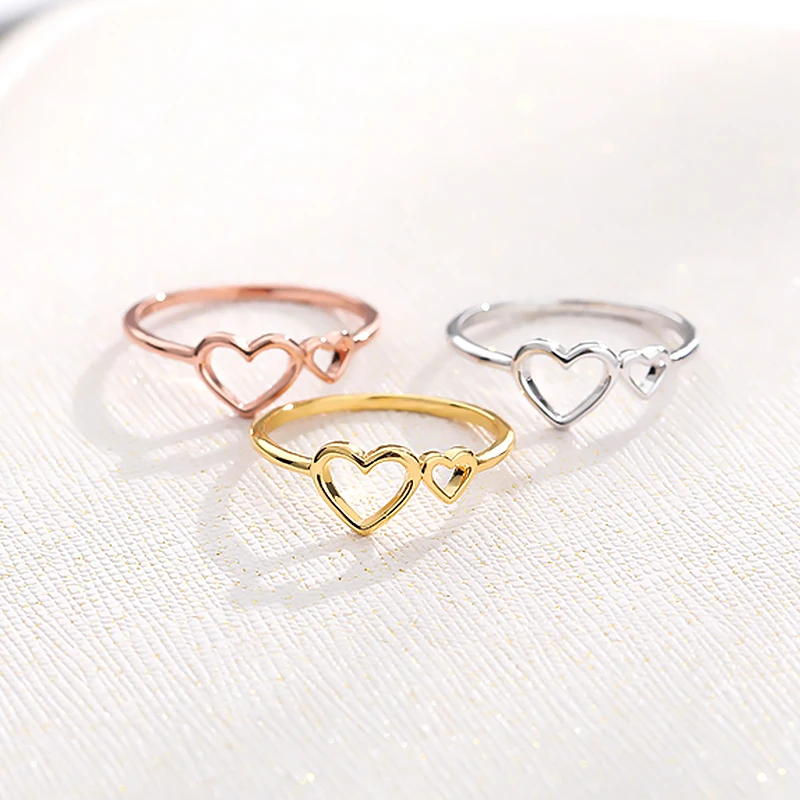 Romantic Hollow Out Two Heart Rings For Women Girls Opening Toe Ring Anillos Mujer Gold Couple Gift BFF Jewelry Accessories | Украшения и
